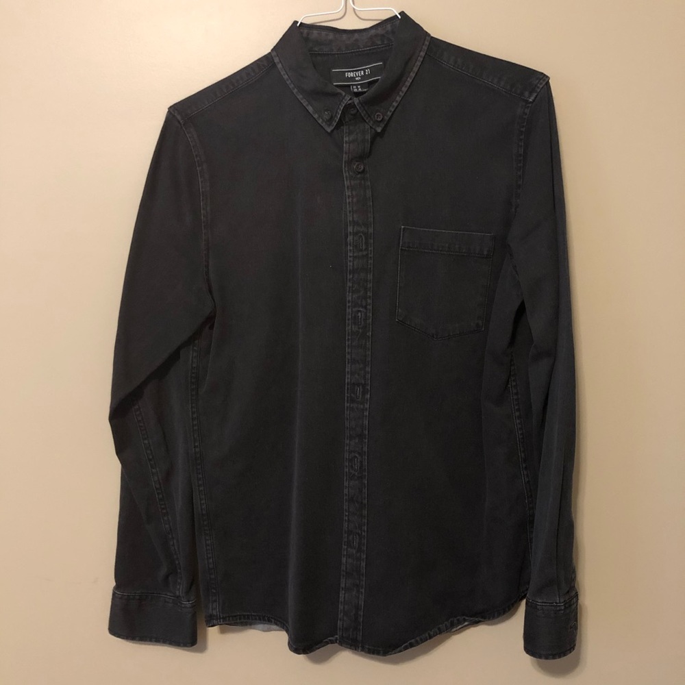 [F21] Black Long Sleeve Button Up (M)